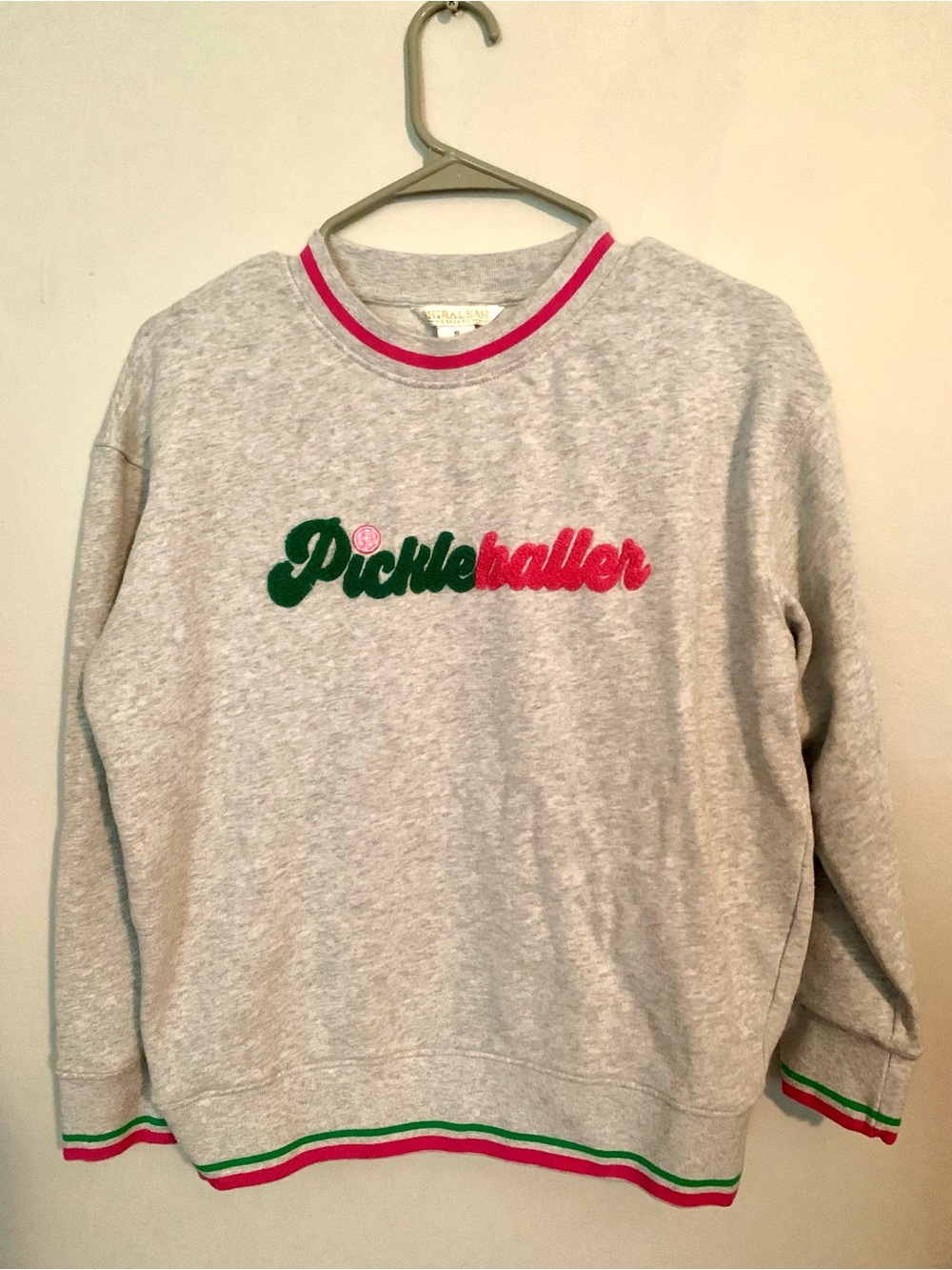 Shiraleah Pickleballer Grey Sweatshirt with Pink & Green Trim,size Small - Picture 2 of 4